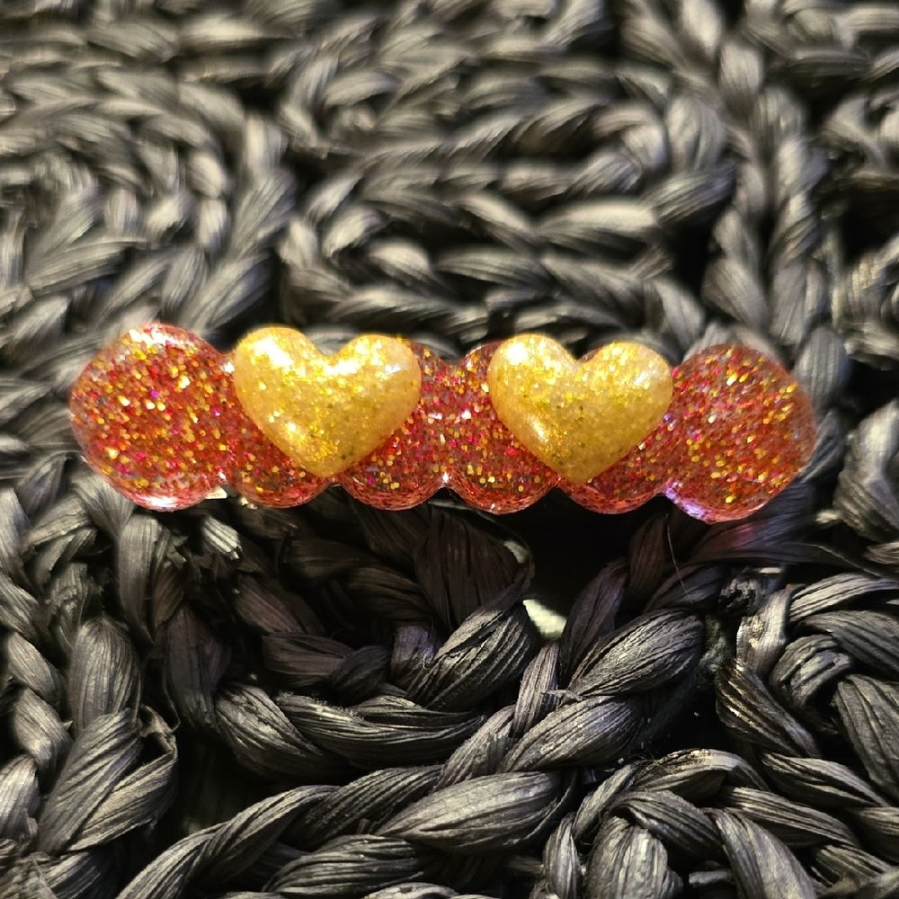 Glitter Heart Hair Clip - Gold and Pink
